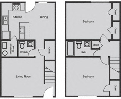 Floor plan for 2 beds, 1.5 baths